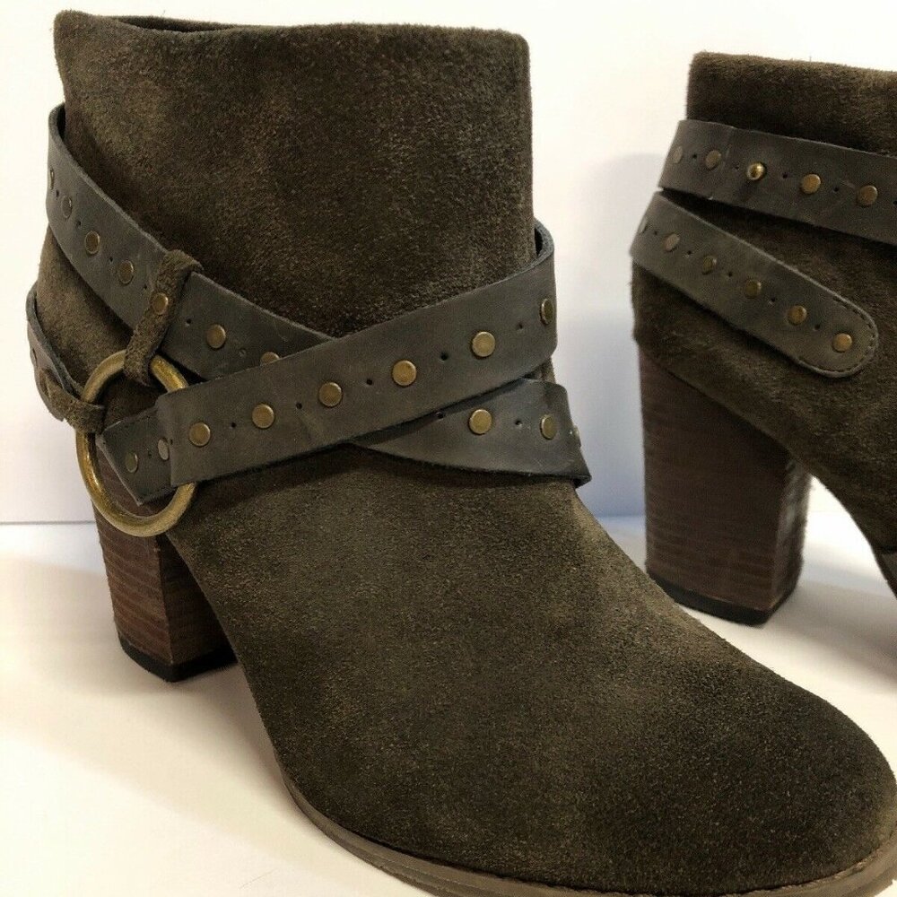 Calvin Klein Womens Size 9.5 Sueded Ankle Boots, sexy rugged strappy biker look